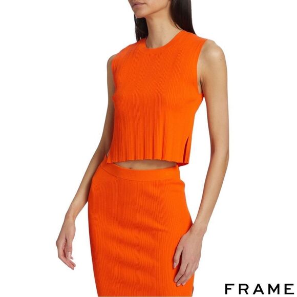FRAME **NWT** Mixed Rib Cutout Tank in Bright Tangerine - Picture 9 of 15